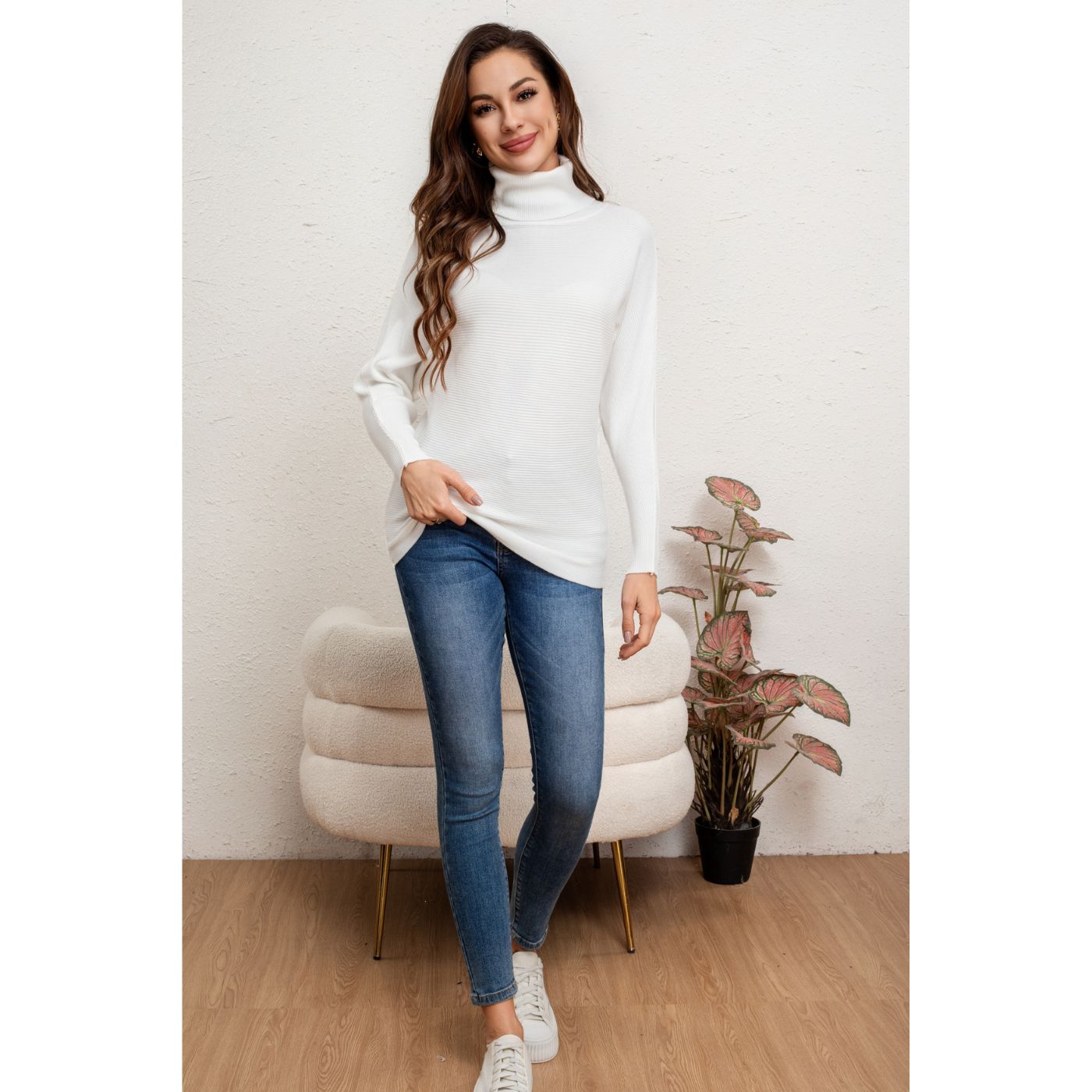 SWEATER MUJER CUELLO ALTO MANGA LARGA MURCIÉLAGO TEJIDO 5063 - 3
