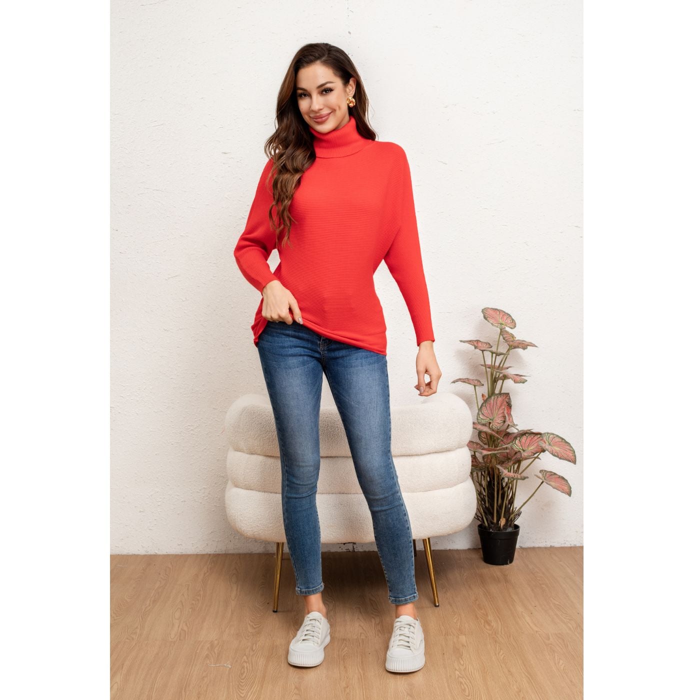 SWEATER MUJER CUELLO ALTO MANGA LARGA MURCIÉLAGO TEJIDO 5063 - 3