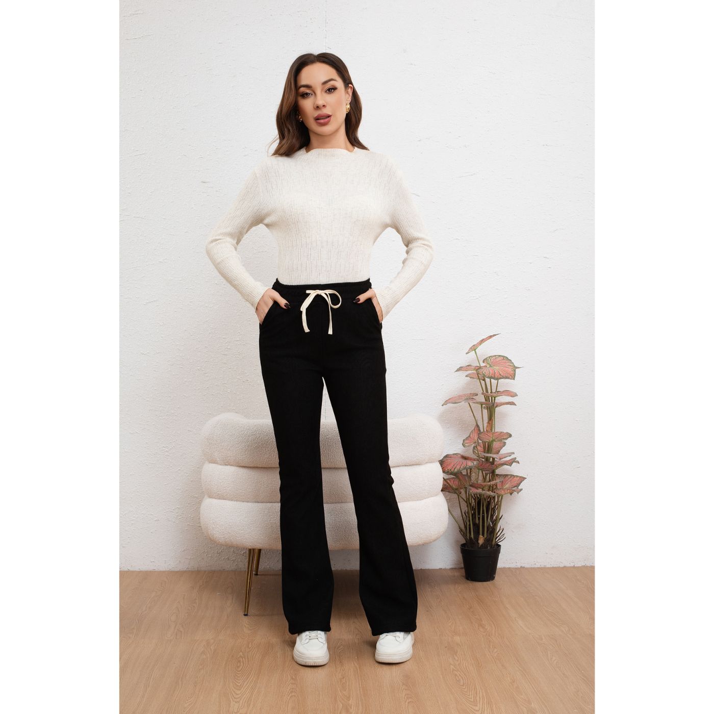 PANTALÓN CALZA FLARE INVIERNO MUJER FORRO FRISADO ACANALADA 7131 - 1
