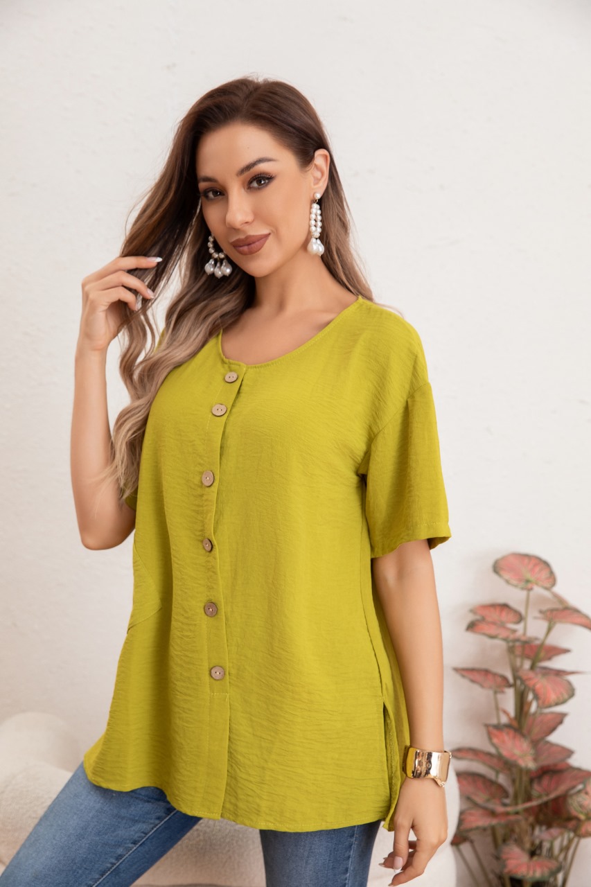 BLUSA MUJER MANGA CORTA ALGODÓN BOTONES BOLSILLOS 037 - 1