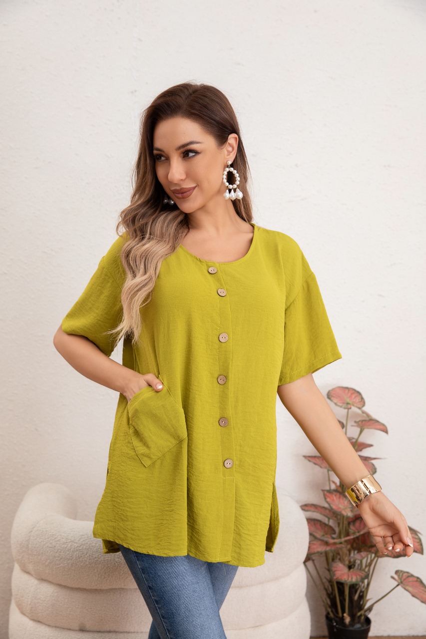 BLUSA MUJER MANGA CORTA ALGODÓN BOTONES BOLSILLOS 037 - 2