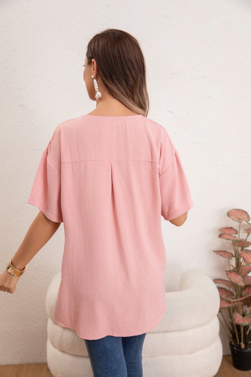 BLUSA MUJER MANGA CORTA ALGODÓN BOTONES BOLSILLOS 037 - 3