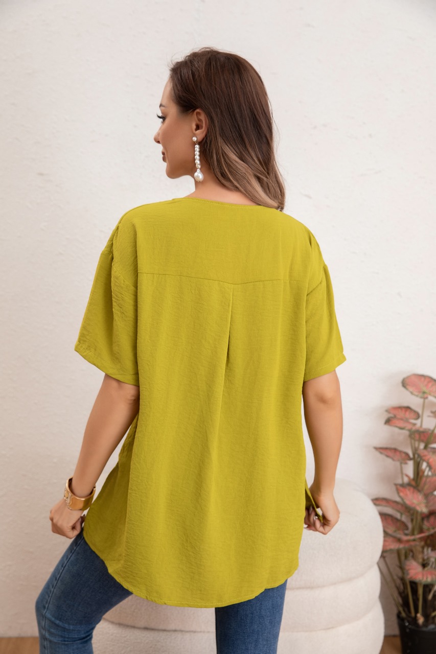 BLUSA MUJER MANGA CORTA ALGODÓN BOTONES BOLSILLOS 037 - 3