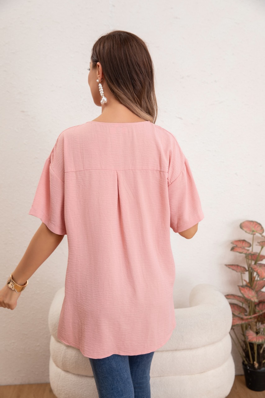 BLUSA MUJER MANGA CORTA ALGODÓN BOTONES BOLSILLOS 037 - 3