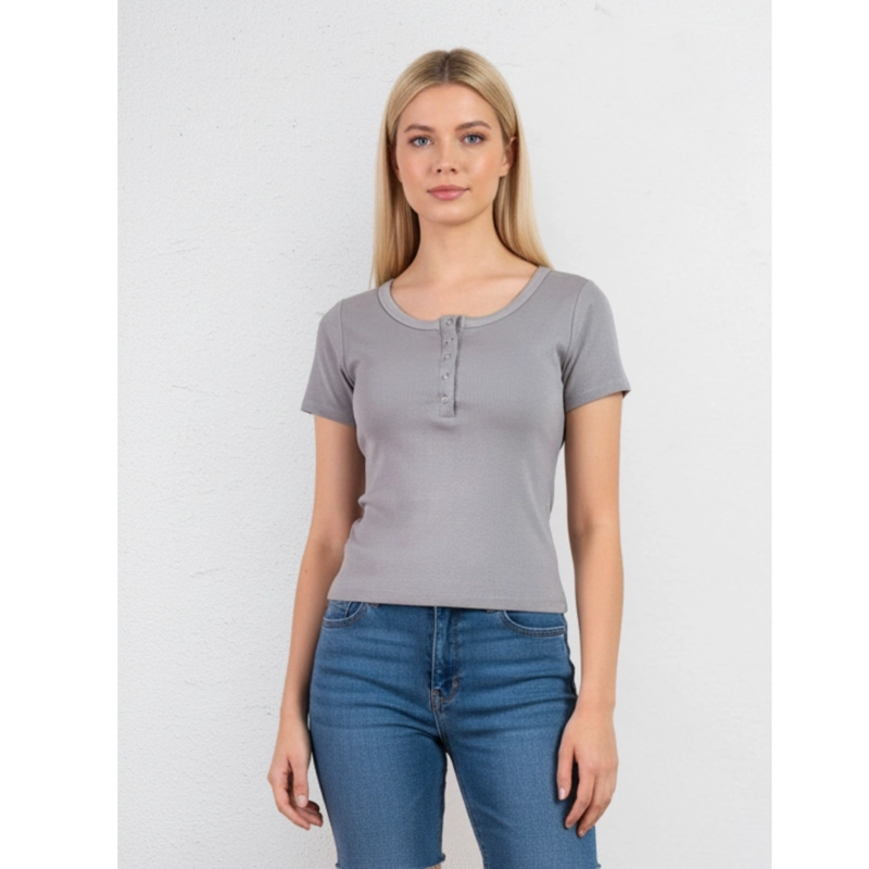 TOP ACANALADO MUJER POLERA MANGA CORTA FASHION 061 - 1