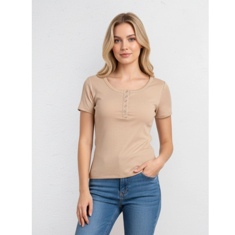 TOP ACANALADO MUJER POLERA MANGA CORTA FASHION 061 - 1