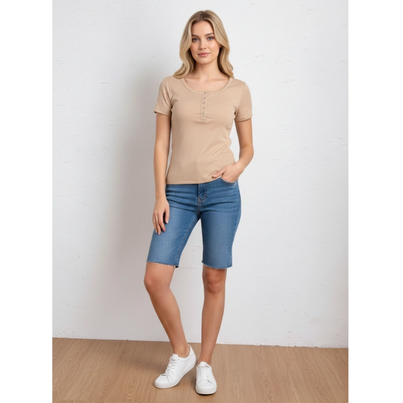 TOP ACANALADO MUJER POLERA MANGA CORTA FASHION 061 - 2