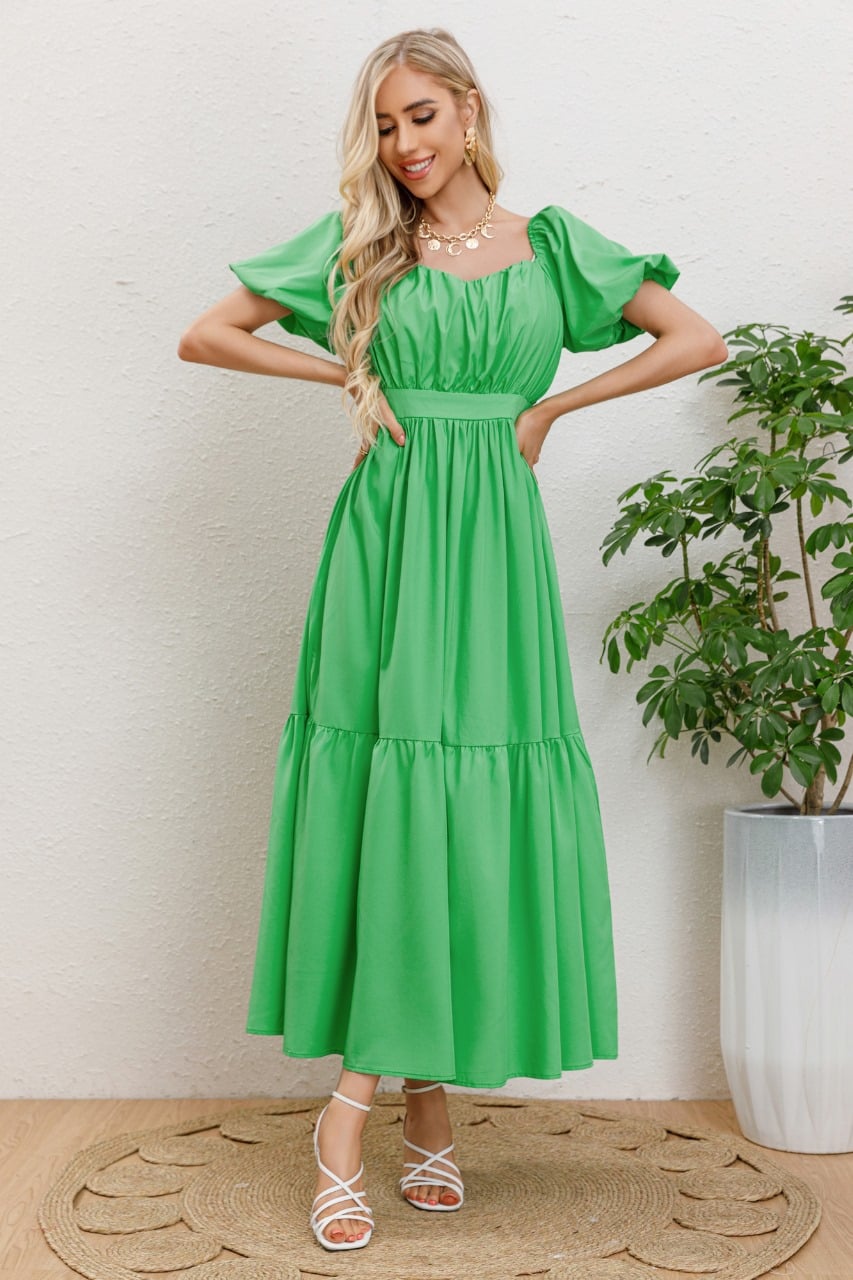 VESTIDO LARGO MUJER MANGA GLOBO CORTA CUELLO V 3345 - 1