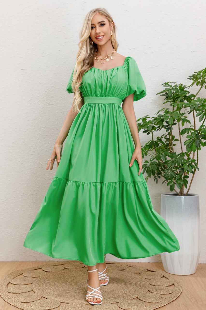 VESTIDO LARGO MUJER MANGA GLOBO CORTA CUELLO V 3345 - 2