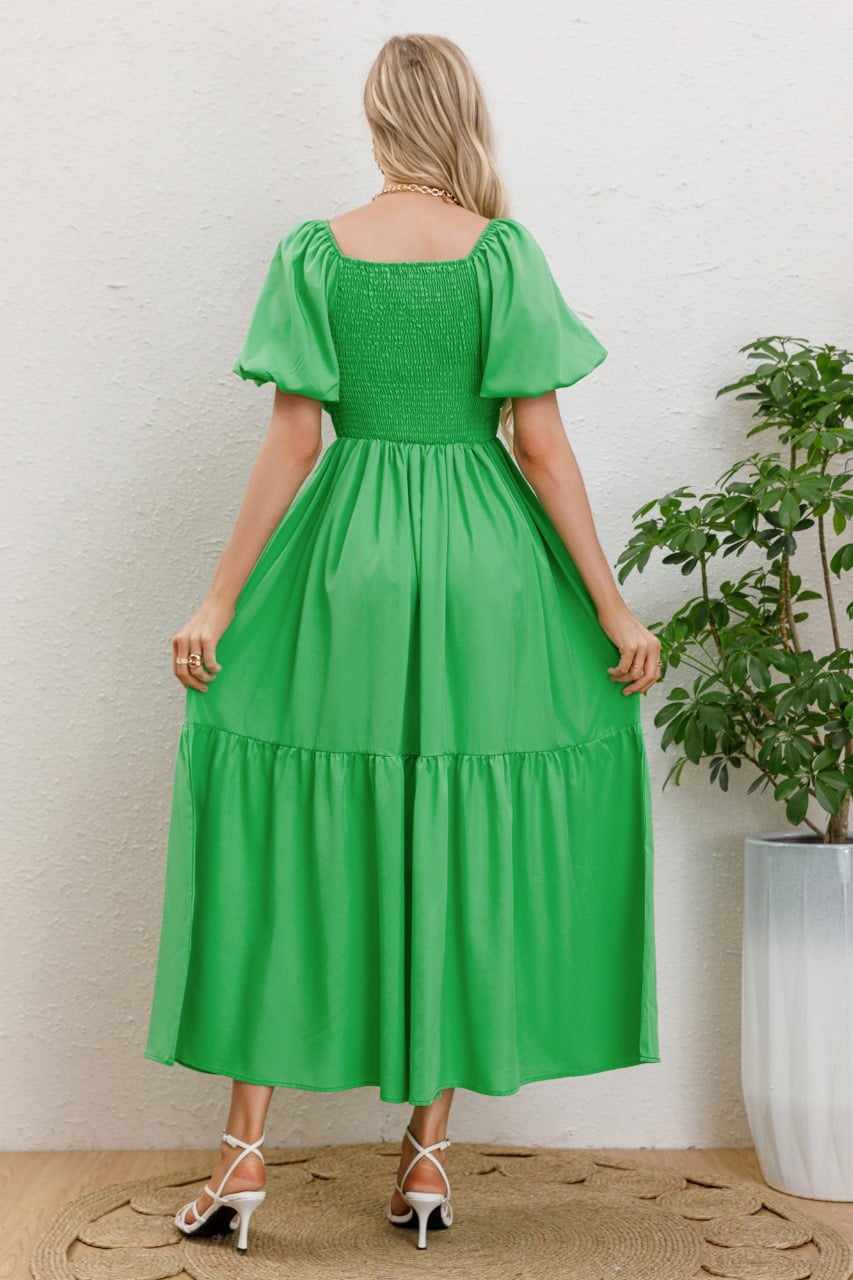 VESTIDO LARGO MUJER MANGA GLOBO CORTA CUELLO V 3345 - 3