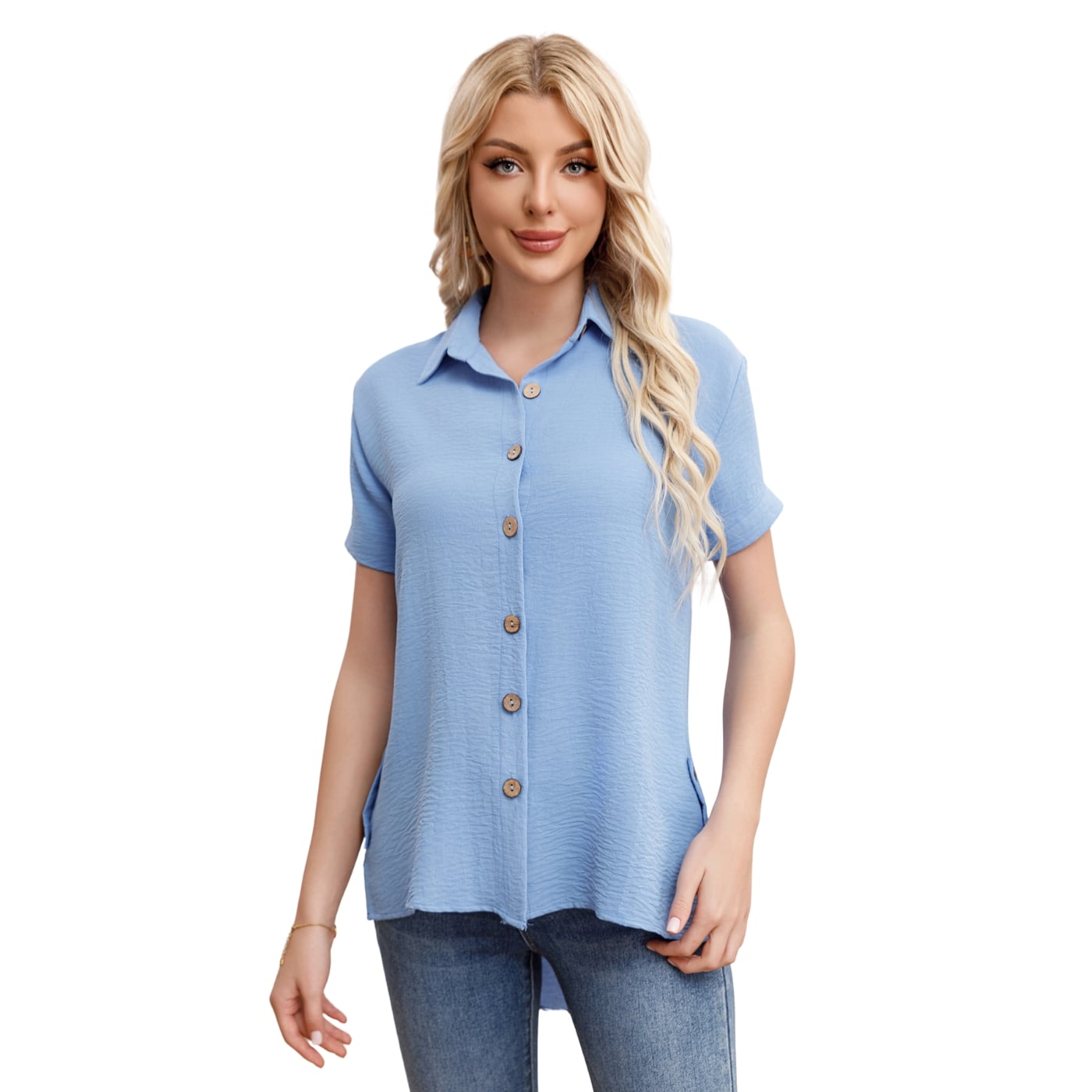 BLUSA MUJER MANGA CORTA ALGODON BOTONES 0055 - 1