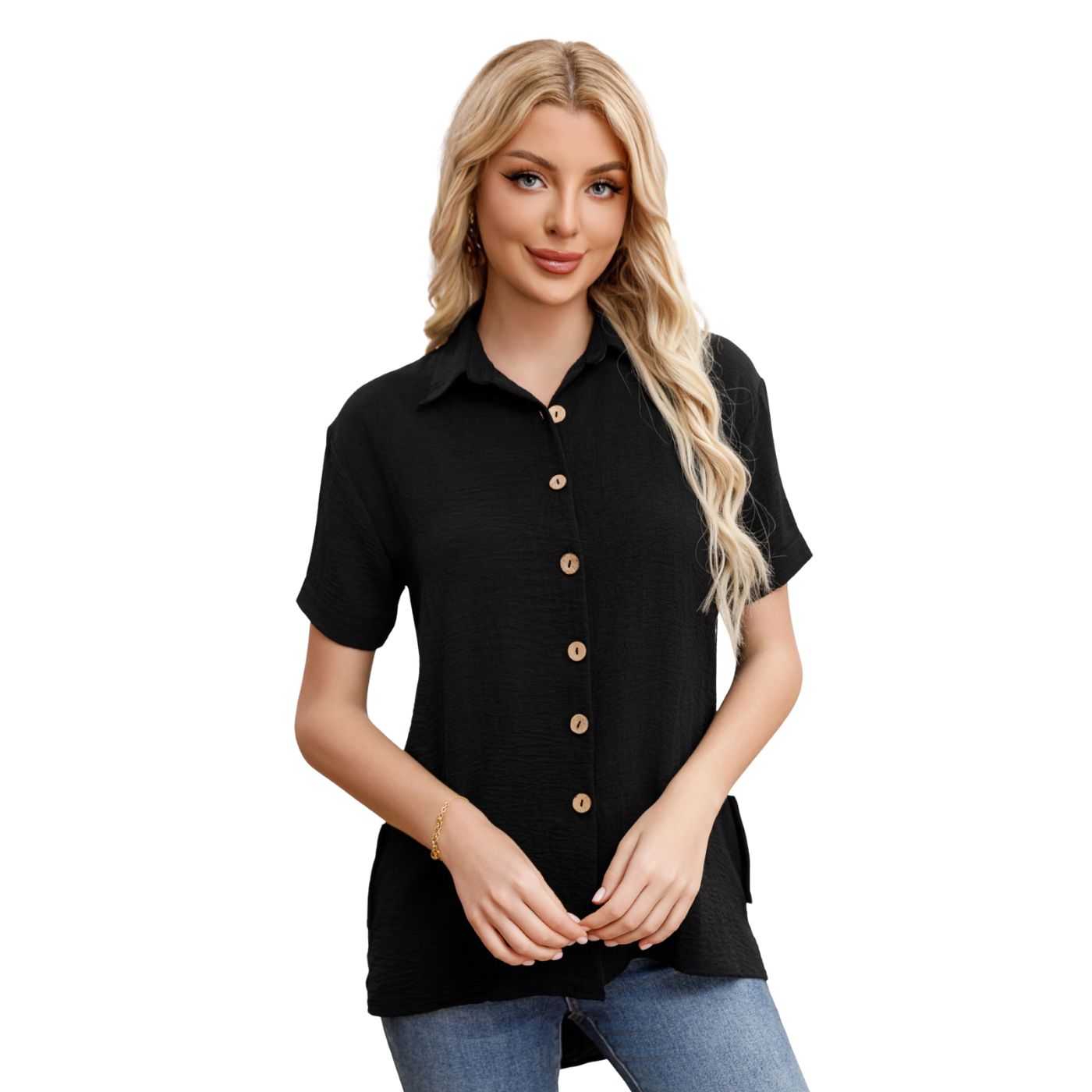BLUSA MUJER MANGA CORTA ALGODON BOTONES 0055 - 1