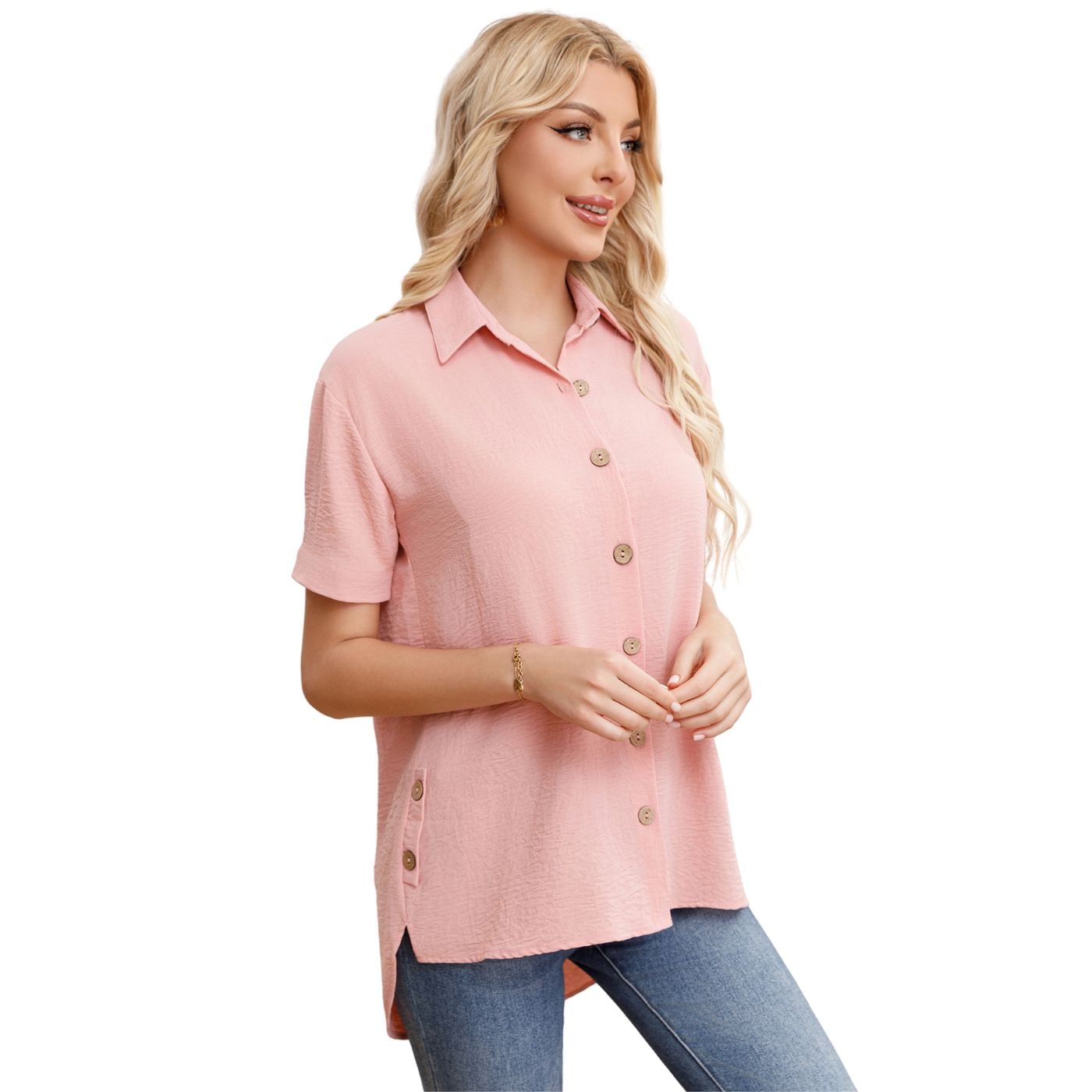 BLUSA MUJER MANGA CORTA ALGODON BOTONES 0055 - 1