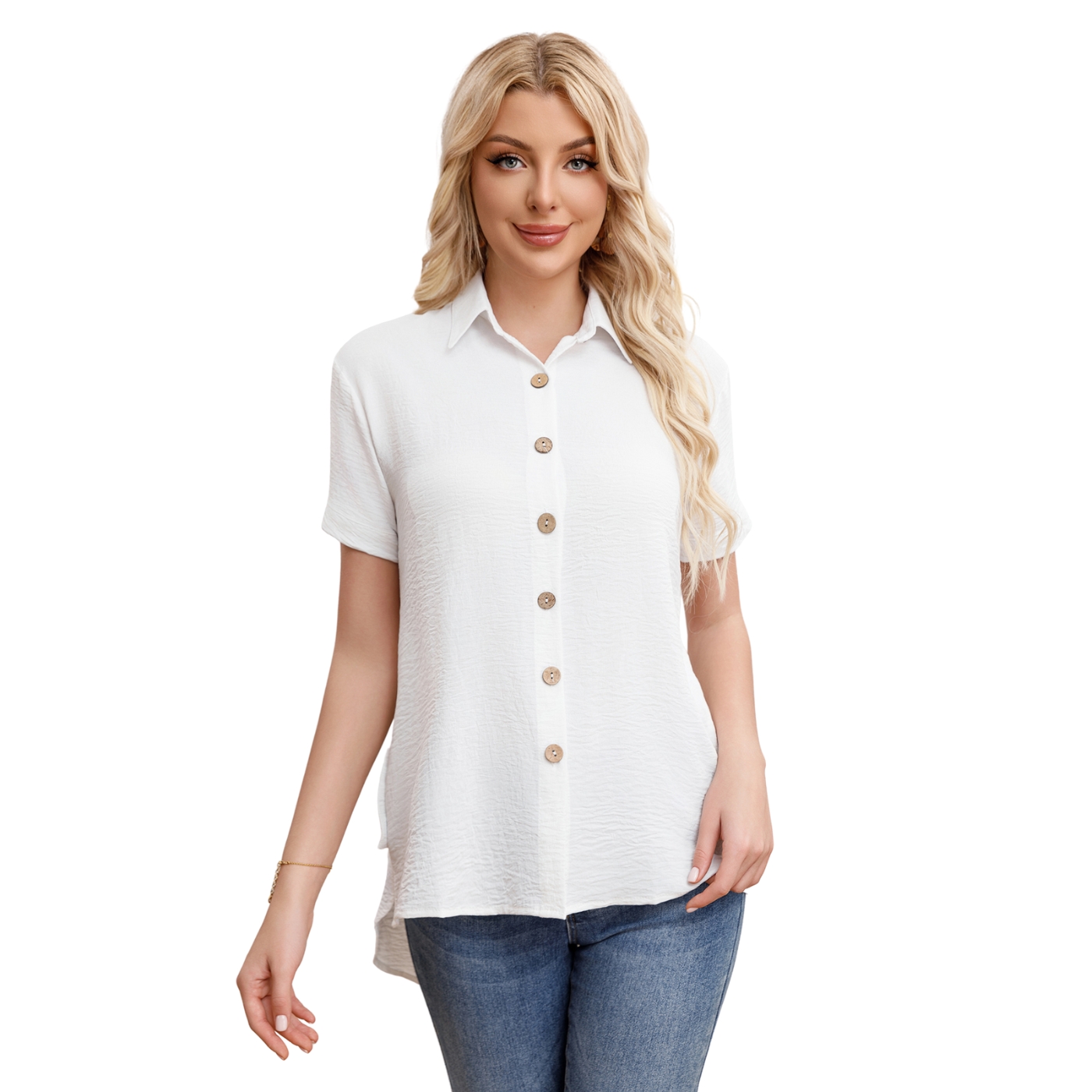 BLUSA MUJER MANGA CORTA ALGODON BOTONES 0055 - 1