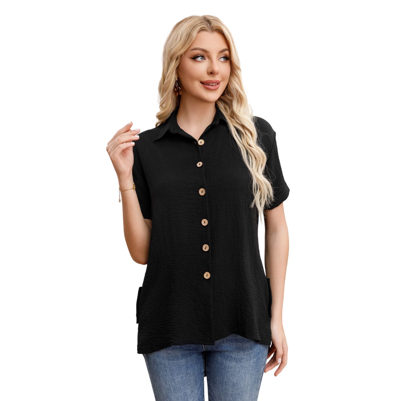 BLUSA MUJER MANGA CORTA ALGODON BOTONES 0055 - 2