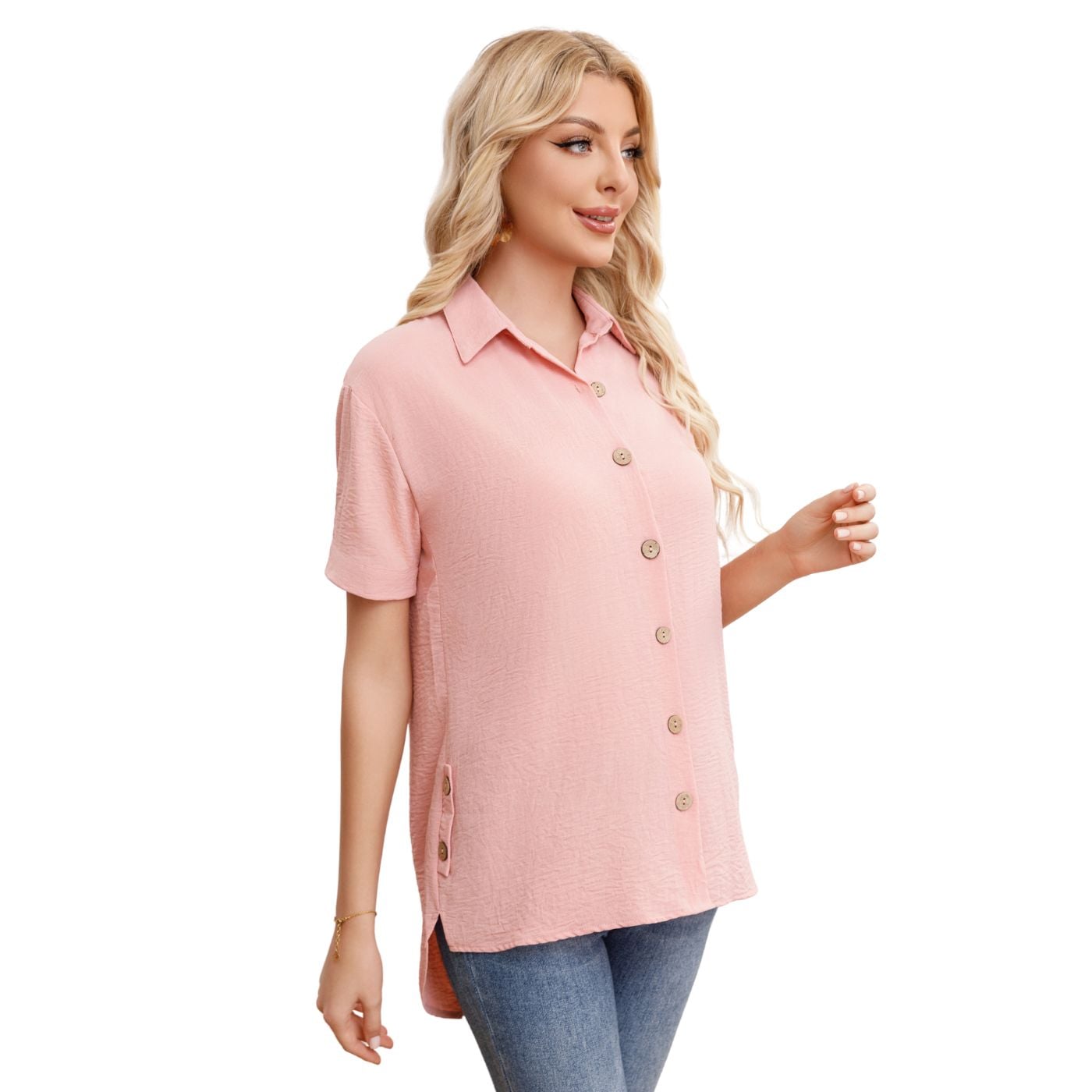 BLUSA MUJER MANGA CORTA ALGODON BOTONES 0055 - 2