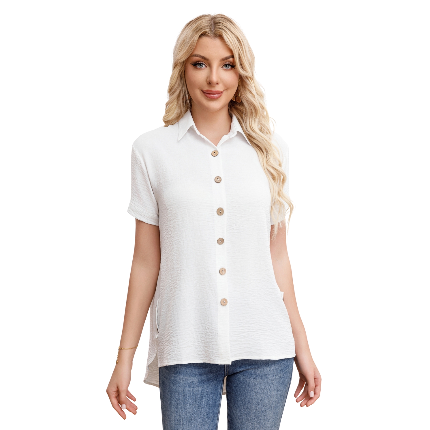 BLUSA MUJER MANGA CORTA ALGODON BOTONES 0055 - 2