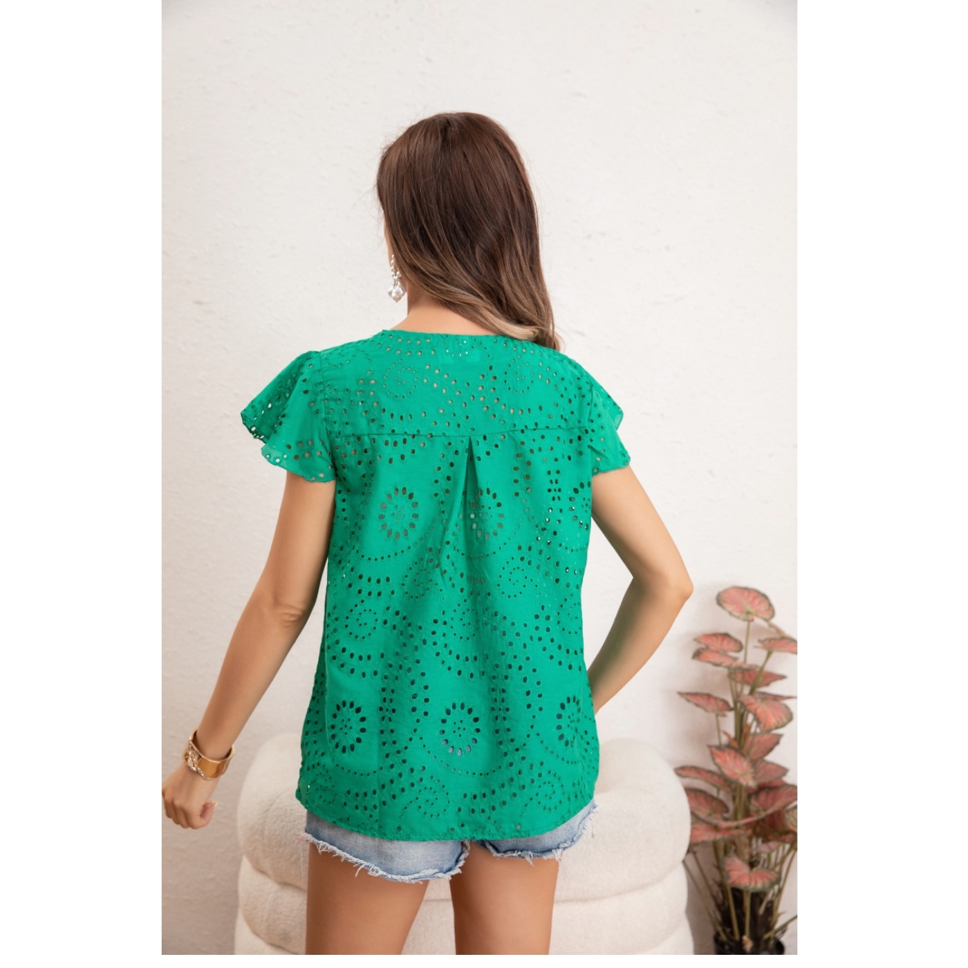BLUSA POLERA MUJER MANGA CORTA TIPO BRODERI TENDENCIA CUELLO V 0047 - 3