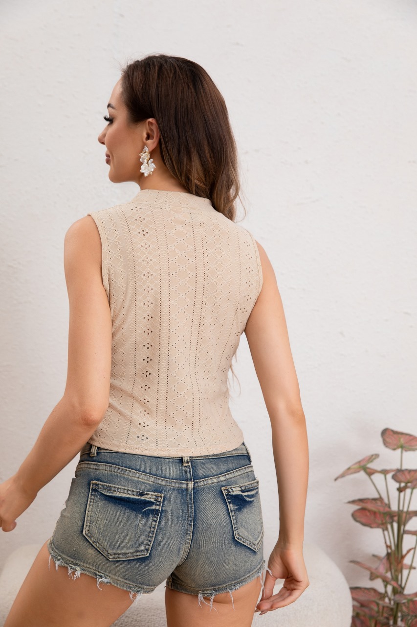 TOP ENCAJE BRODERIE MUJER POLERA MUSCULOSA SIN MANGA 5003 - 2