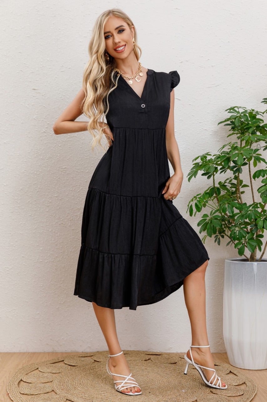 VESTIDO LARGO ALGODON PRIMAVERA MUJER CUELLO MAO MANGA CORTA 3322 - 1