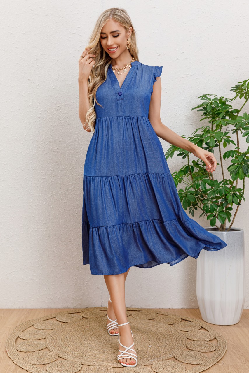 VESTIDO LARGO ALGODON PRIMAVERA MUJER CUELLO MAO MANGA CORTA 3322 - 2