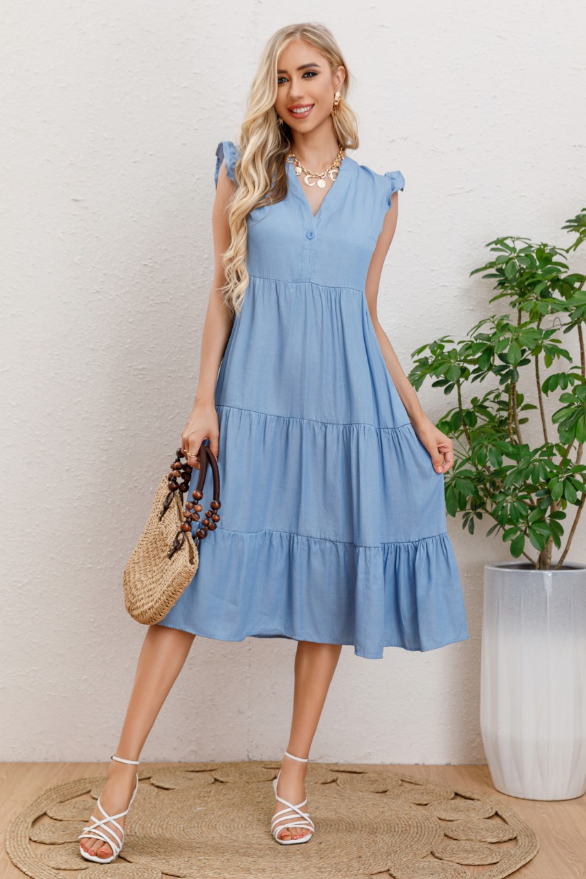 VESTIDO LARGO ALGODON PRIMAVERA MUJER CUELLO MAO MANGA CORTA 3322 - 2