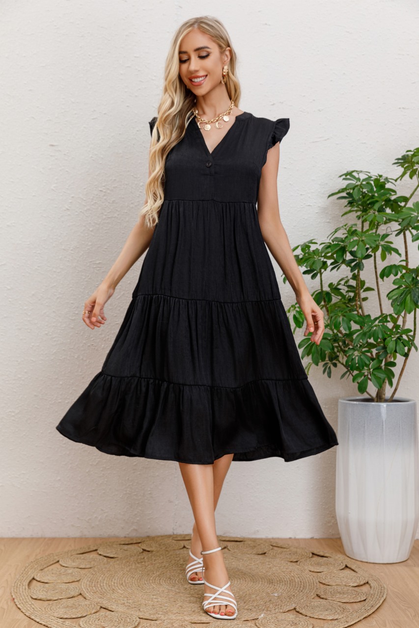 VESTIDO LARGO ALGODON PRIMAVERA MUJER CUELLO MAO MANGA CORTA 3322 - 2