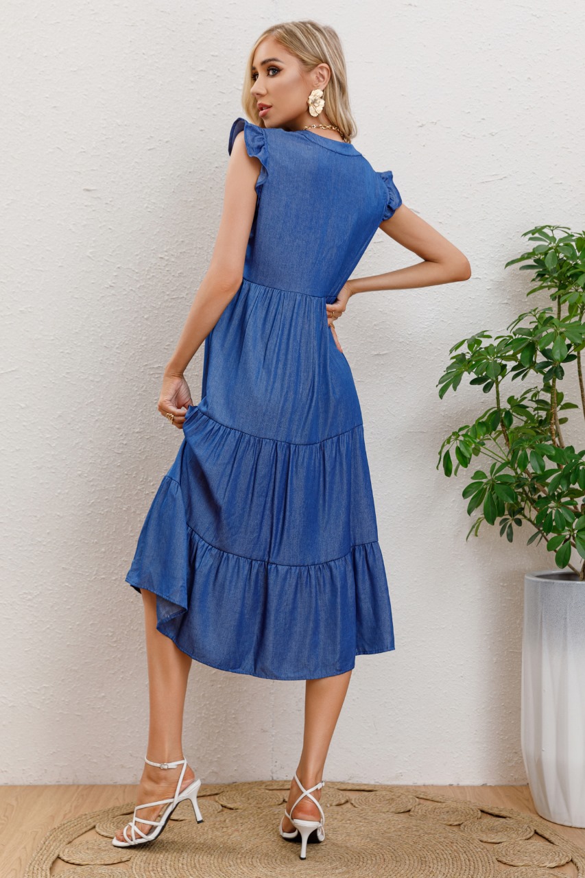 VESTIDO LARGO ALGODON PRIMAVERA MUJER CUELLO MAO MANGA CORTA 3322 - 3