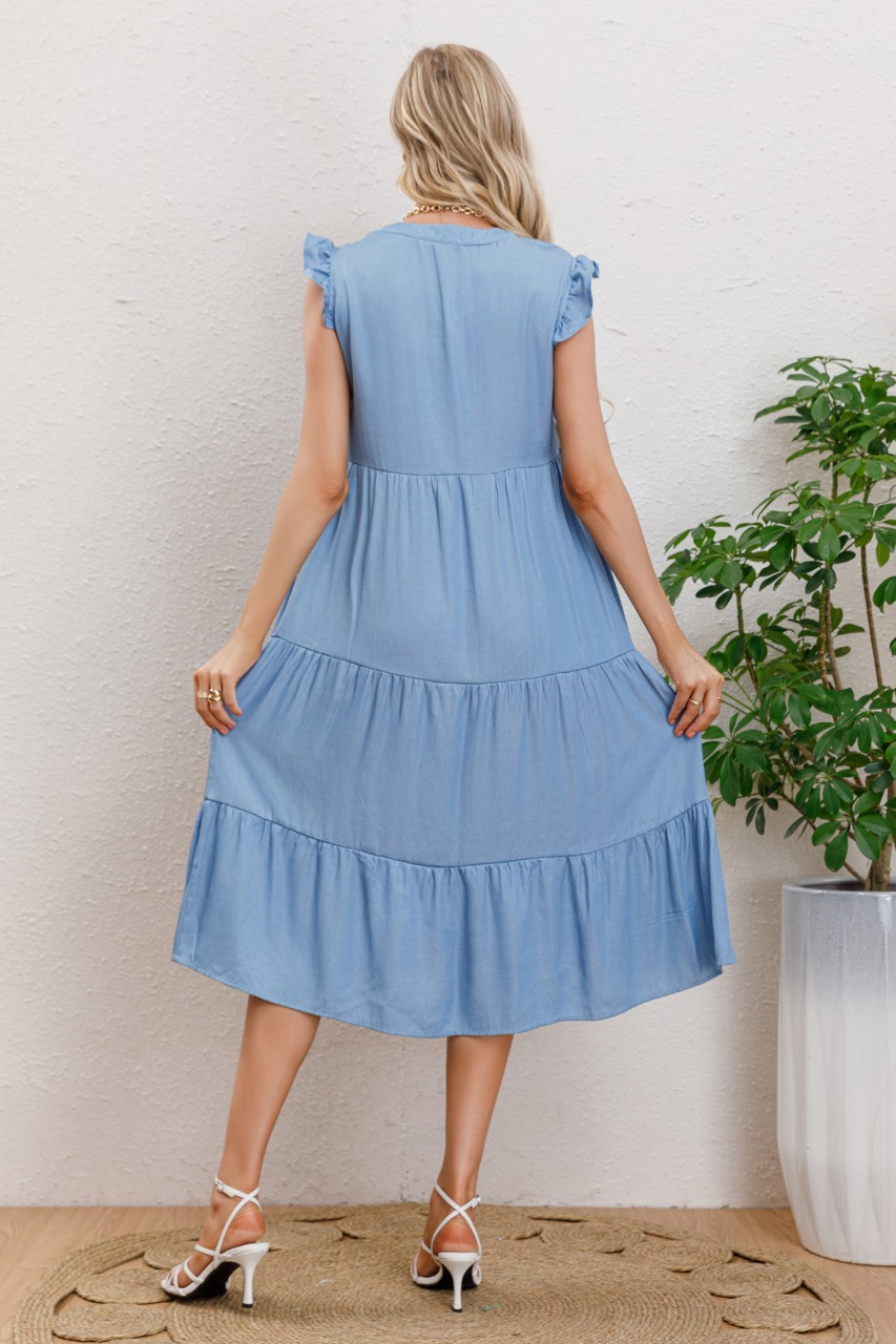 VESTIDO LARGO ALGODON PRIMAVERA MUJER CUELLO MAO MANGA CORTA 3322 - 3