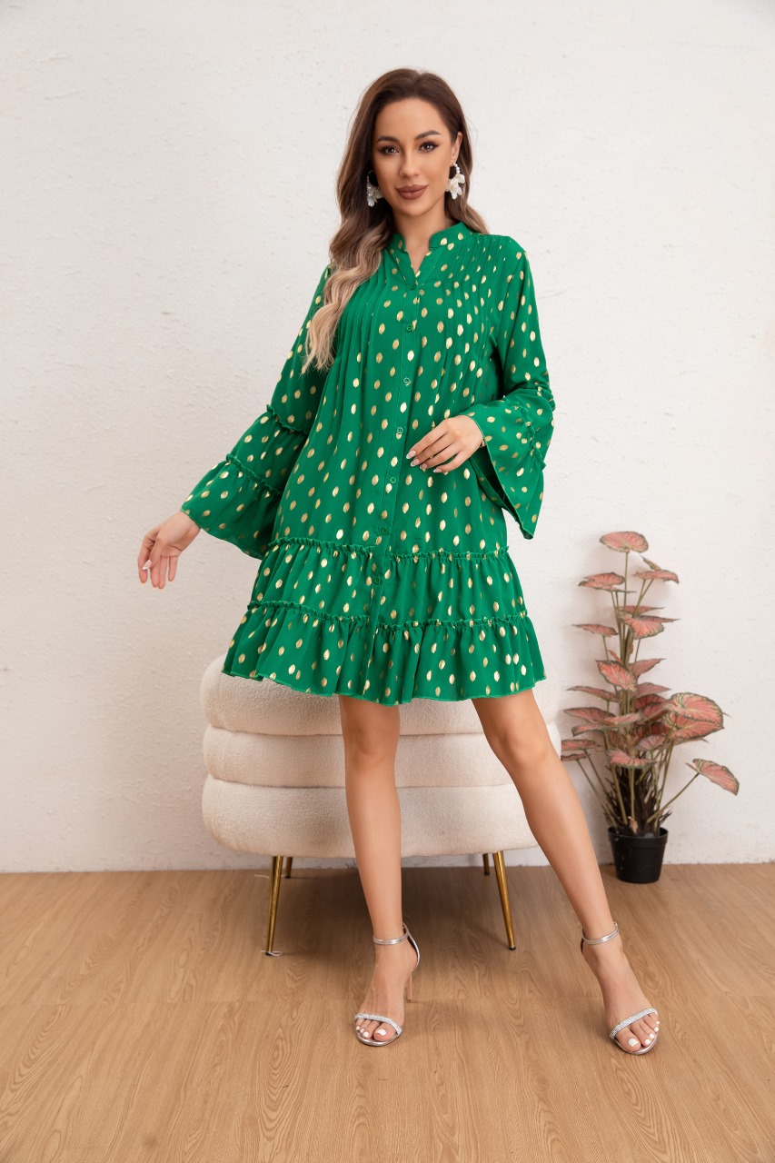 VESTIDO CORTO MUJER MANGA LARGA ANCHA DISEÑO PUNTOS 0043 - 2