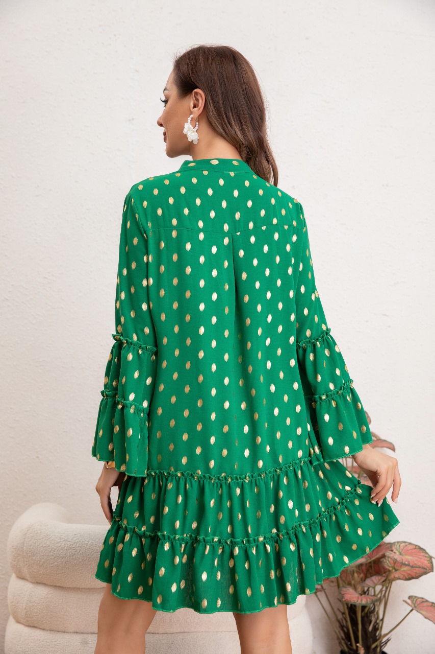 VESTIDO CORTO MUJER MANGA LARGA ANCHA DISEÑO PUNTOS 0043 - 3