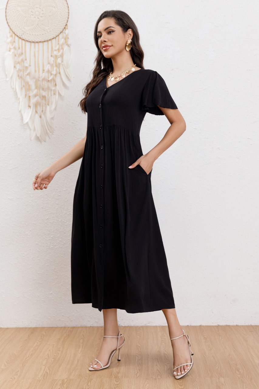 VESTIDO LARGO MUJER MANGA CORTA PRIMAVERA BOTONES CUELLO V 3340 - 2
