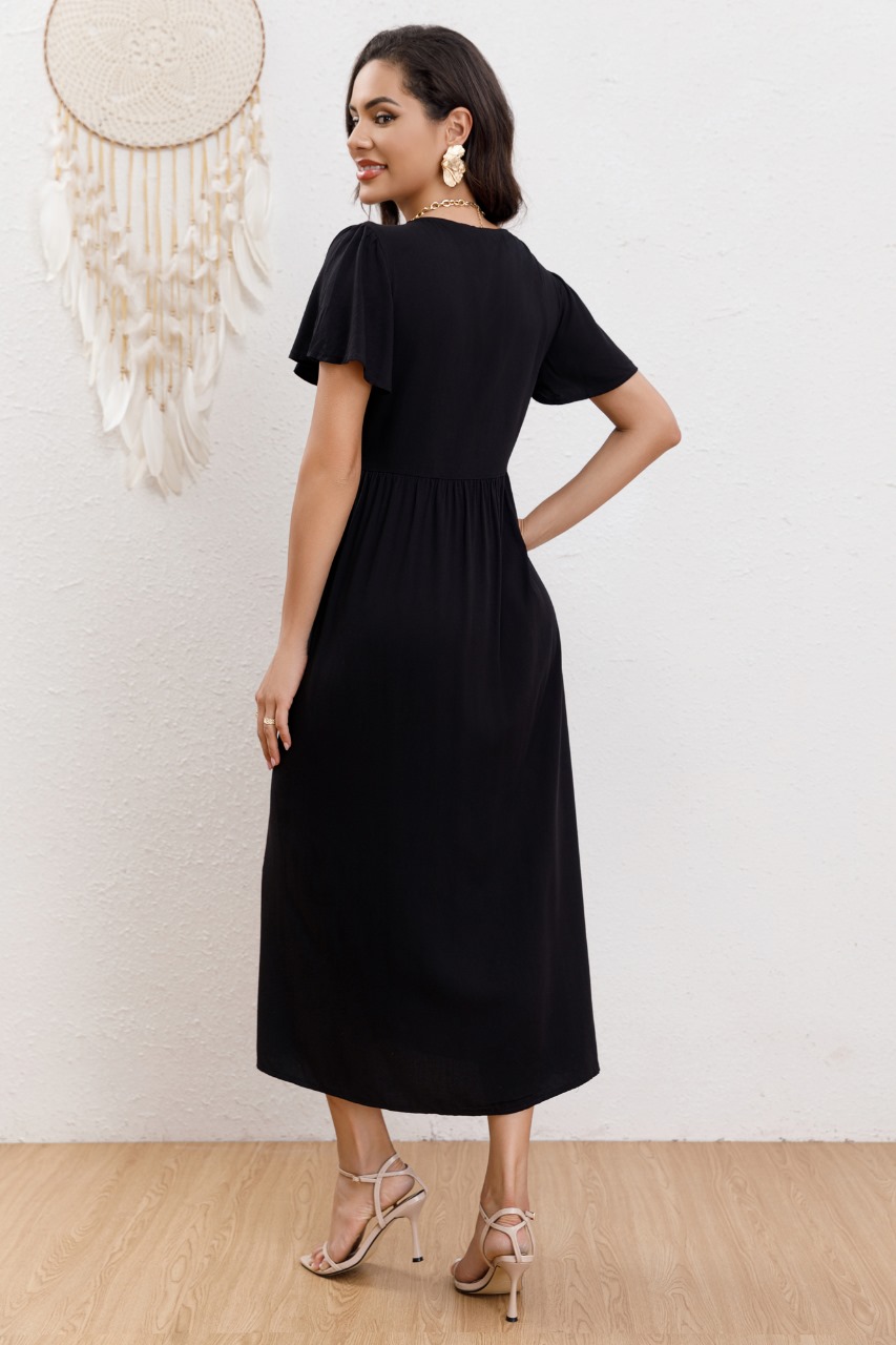 VESTIDO LARGO MUJER MANGA CORTA PRIMAVERA BOTONES CUELLO V 3340 - 3