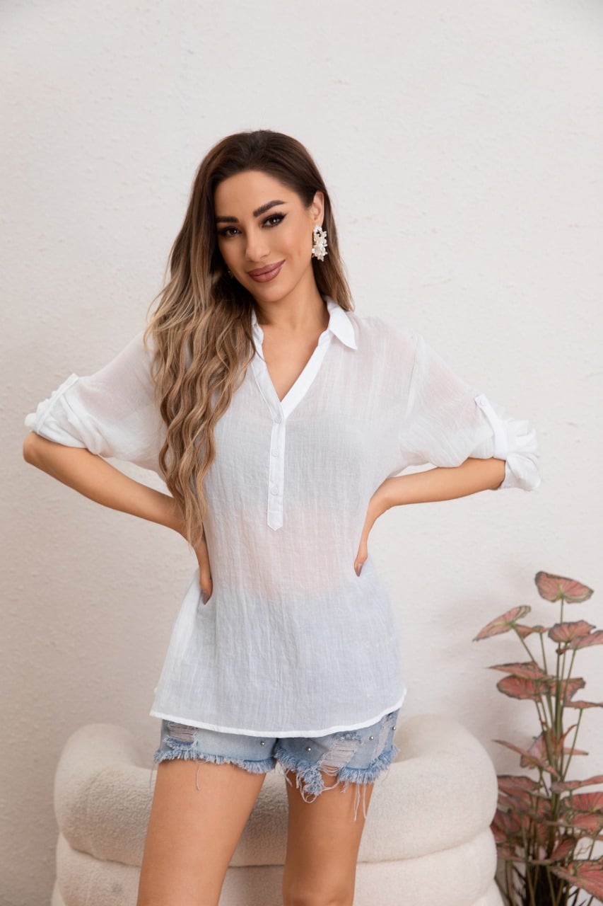 BLUSA MUJER LINO ALGODON PREMIUM LIVIANA BOTONES TENDENCIA 8054 - 2