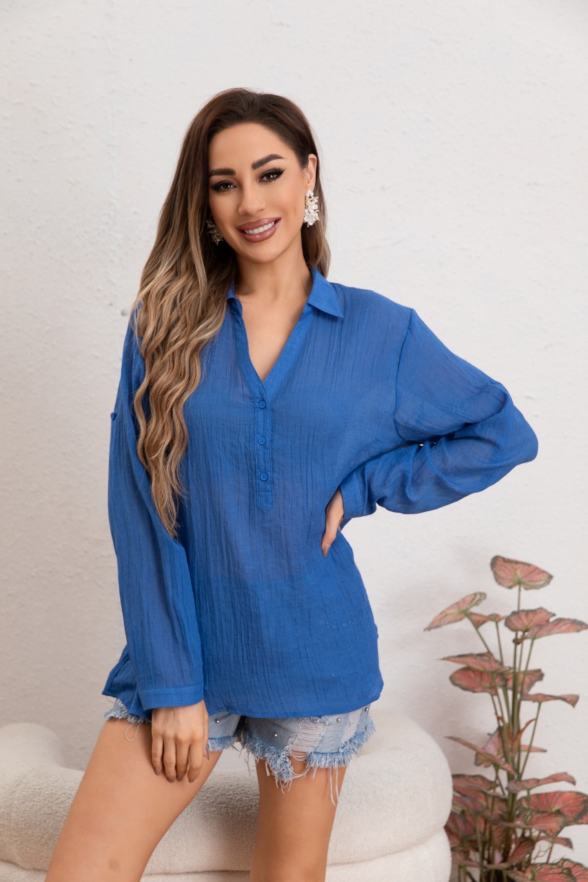 BLUSA MUJER LINO ALGODON PREMIUM LIVIANA BOTONES TENDENCIA 8054 - 3