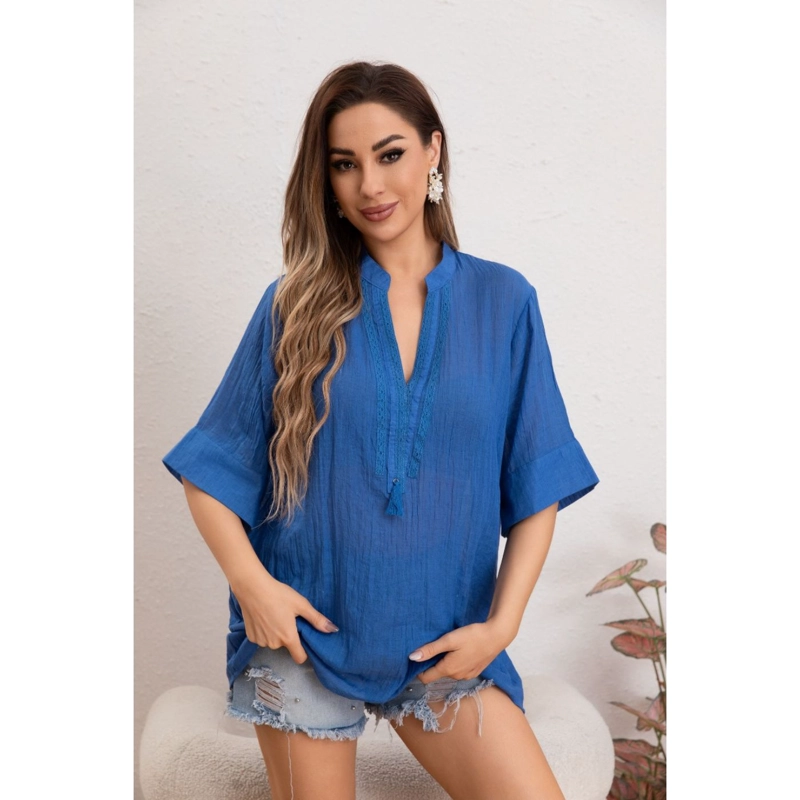 BLUSA MUJER LINO ALGODON PREMIUM LIVIANA CUELLO MAO 8057 - 1