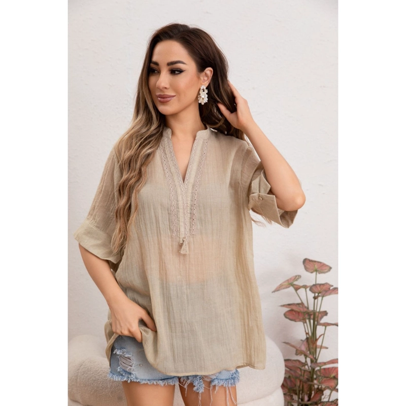 BLUSA MUJER LINO ALGODON PREMIUM LIVIANA CUELLO MAO 8057 - 1