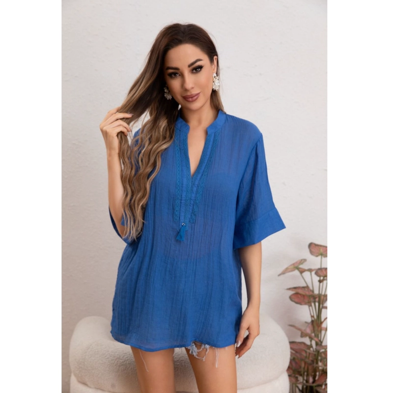 BLUSA MUJER LINO ALGODON PREMIUM LIVIANA CUELLO MAO 8057 - 2