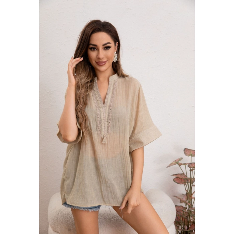 BLUSA MUJER LINO ALGODON PREMIUM LIVIANA CUELLO MAO 8057 - 2