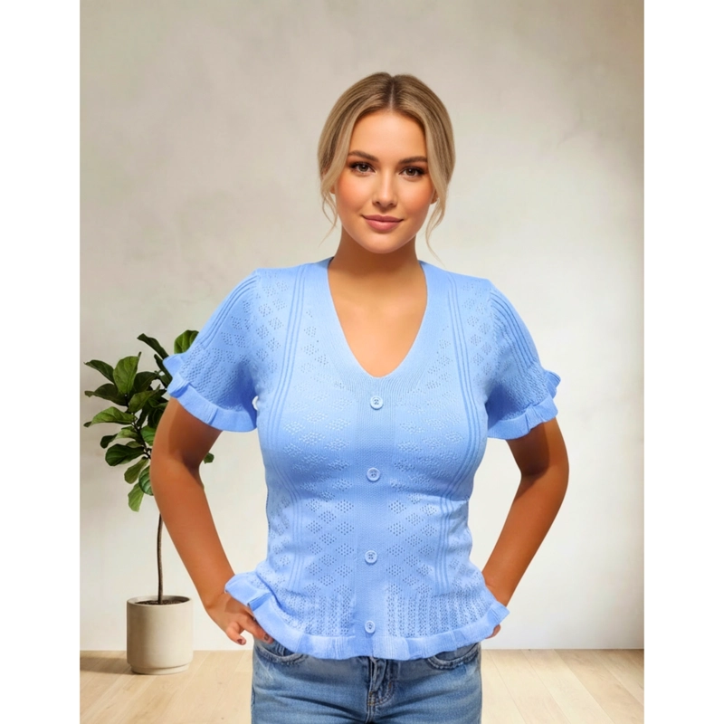 POLERA MUJER ALGODON MANGA CORTA TEJIDO HILO COLORES 1084 - 1