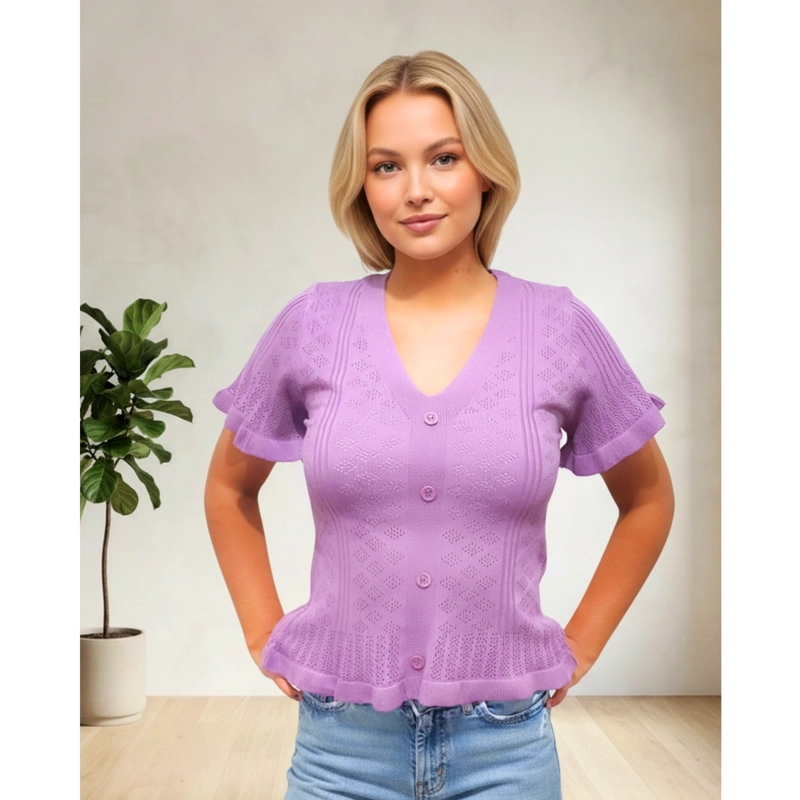 POLERA MUJER ALGODON MANGA CORTA TEJIDO HILO COLORES 1084 - 1