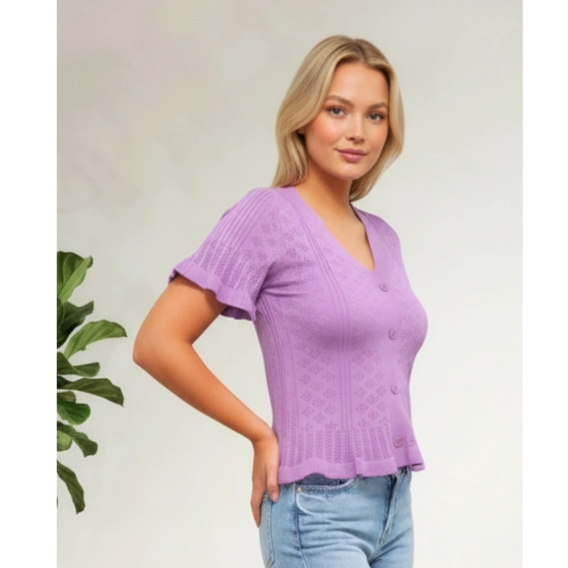 POLERA MUJER ALGODON MANGA CORTA TEJIDO HILO COLORES 1084 - 2