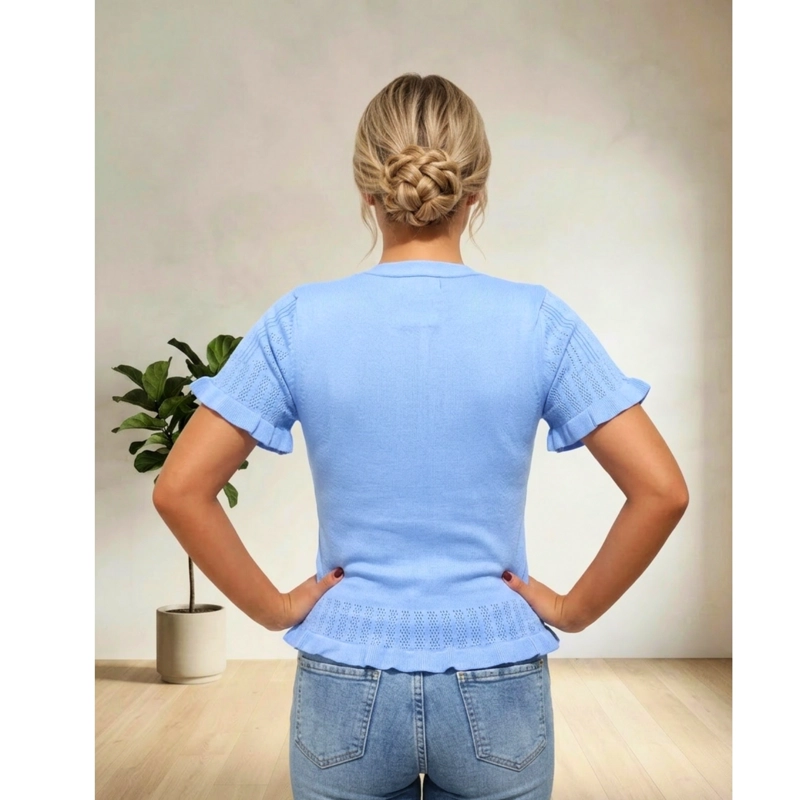 POLERA MUJER ALGODON MANGA CORTA TEJIDO HILO COLORES 1084 - 3