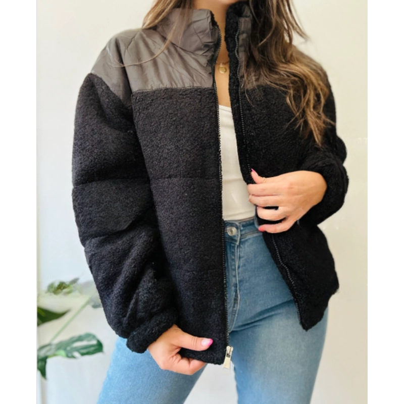 CHAQUETA SHERPA MUJER TIPO CORDERITO INVIERNO BOLSILLOS 6088 - 1