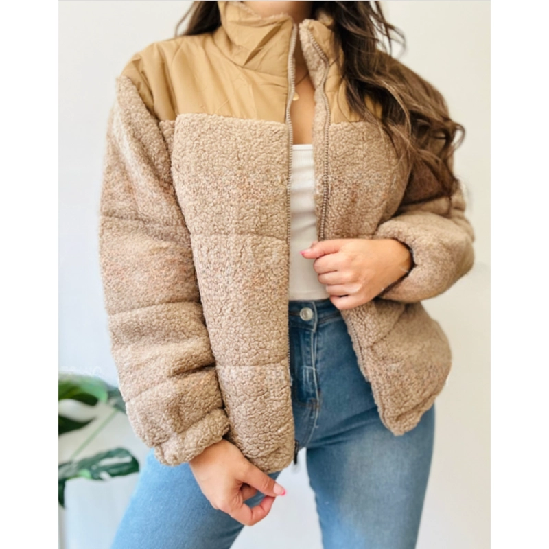 CHAQUETA SHERPA MUJER TIPO CORDERITO INVIERNO BOLSILLOS 6088 - 1