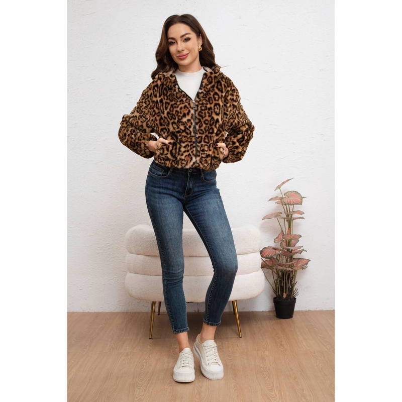 CHAQUETA CORTA MUJER MANGA LARGA PELUDA ANIMAL PRINT 6096 - 1