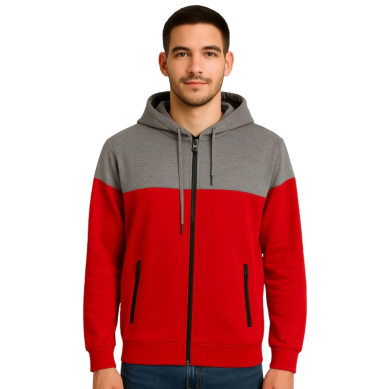 POLERON HOMBRE INVIERNO FRISADO CON GORRO BI-COLOR CIERRE 9264 - 1