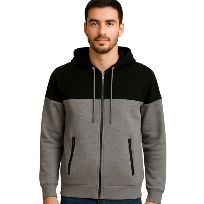 POLERON HOMBRE INVIERNO FRISADO CON GORRO BI-COLOR CIERRE 9264 - 1