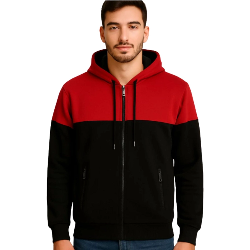 POLERON HOMBRE INVIERNO FRISADO CON GORRO BI-COLOR CIERRE 9264 - 1