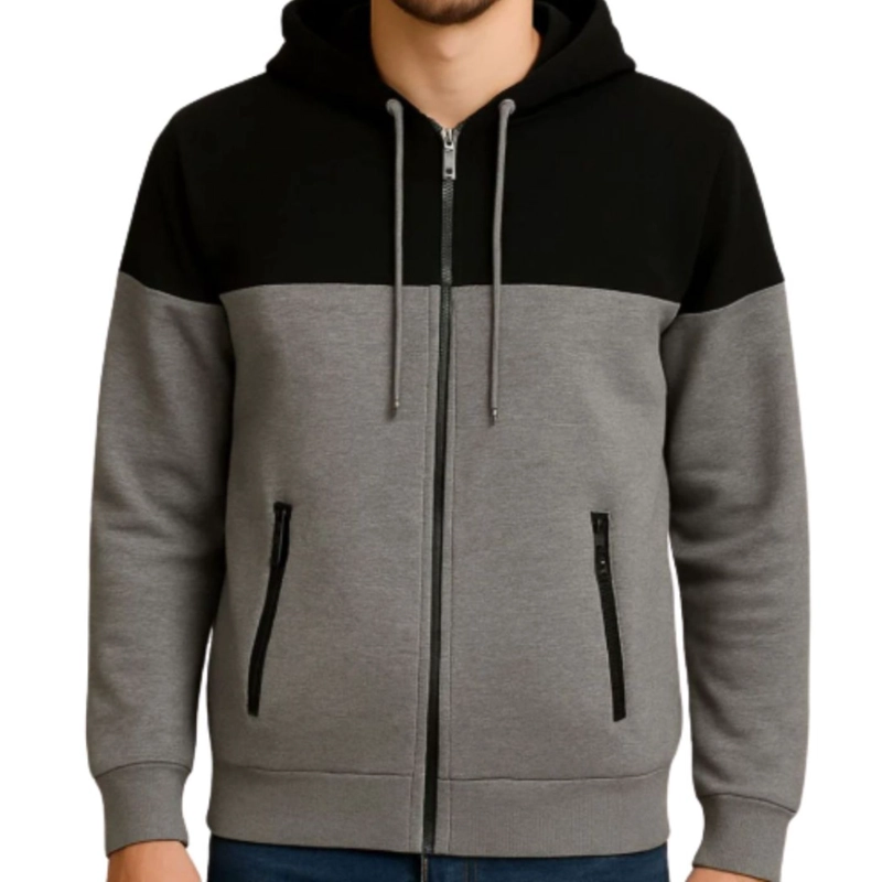 POLERON HOMBRE INVIERNO FRISADO CON GORRO BI-COLOR CIERRE 9264 - 2